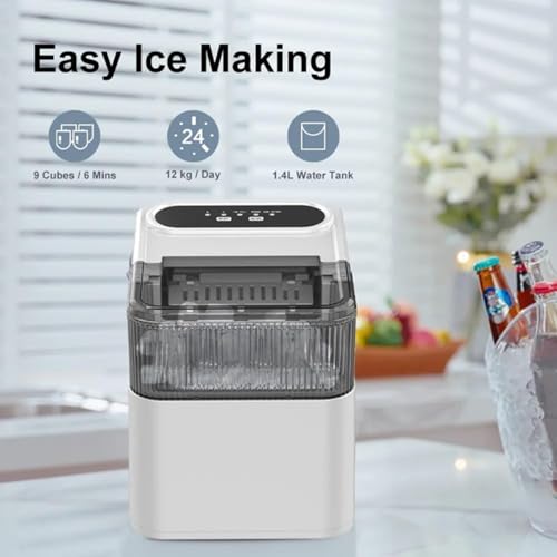 Image of Portable Ice Maker Machine | 6-Min Quick Bullet Ice, Crushed & Chewable Ice, Self-Cleaning, Ideal for Home, Kitchen, Office & Party