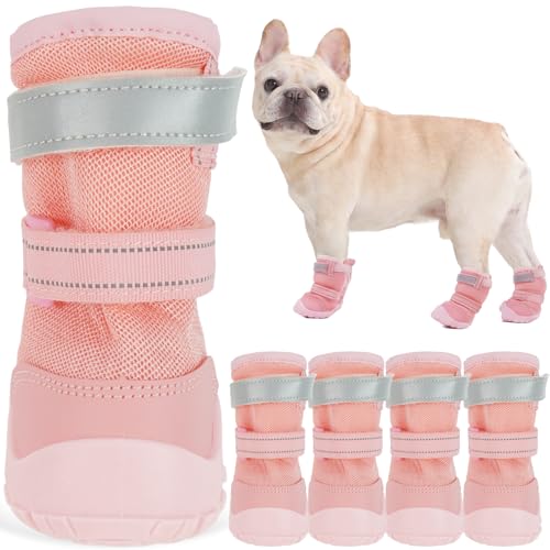 Image of ROZKITCH 4PCS Dog Boots for Large Dogs, Medium Dog Shoes & Paw Protectors for Hot Pavement, Summer Heat Protection, Mesh Breathable Nonslip Dog Booties for Hardfloors, Walking Running Hiking Pink 2#