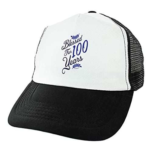 ThisWear 100th Birthday Gifts for Women Blessed for 100 Years Trucker Hat Black