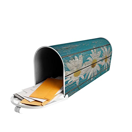 Sweetshow Rustic Spring Daisy Mailbox Covers Magnetic Standard Size 21x18 Inch Teal Old Wood Board Mailbox Decals Mailbox Wrap Post Letter Box Cover Mailbox Post Cover for Garden Yard Decor - Thumbnail 7