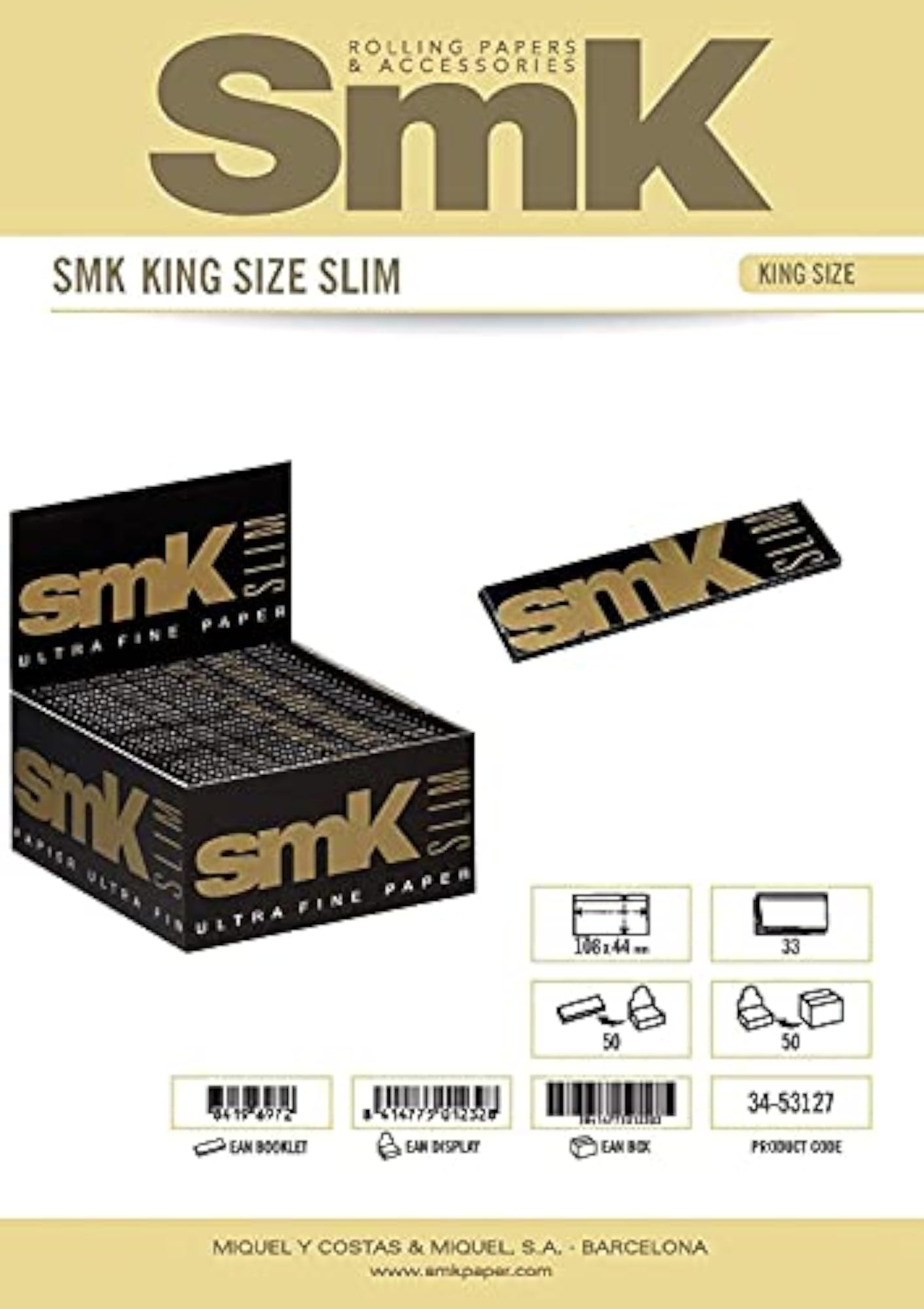 SMK Cap & King Size Slim Rolling Paper Set, Gift Pack
