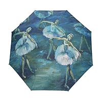 AUUXVA Sun Umbrella Ballerina Ballet Girl Oil Painting UV Protection Umbrella for Rain Windproof Umbrella Auto Open Close Folding Umbrella for Walking Travel Outdoor, Lightweight/Compact