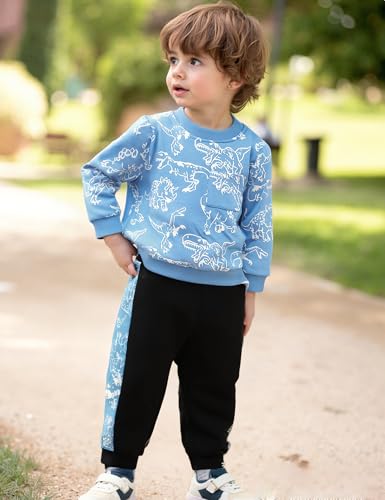 Image of Toddler Boys Dinosaur Sweatshirt and Jogger Pants Outfit Set, Ages 2-10