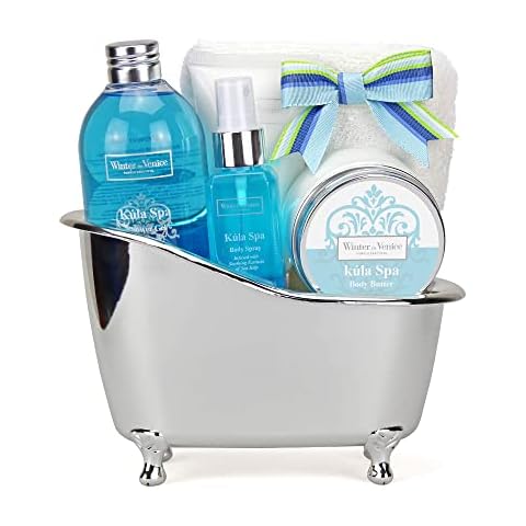 Winter in Venice Kula Spa Tub Bath Gift Set, Pamper Gifts for Women, 5-Piece Bath Gift Set with Body Lotion, Shower Gel, Body Spray, Body Butter & Towel Sponge, Bath Gift Sets for Women, Vegan-Friendly Gifts for Her Cover
