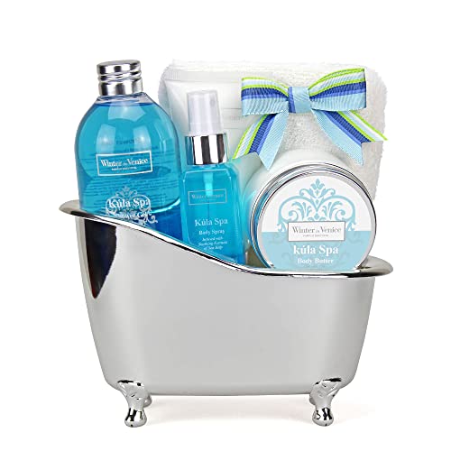 Winter in Venice Kula Spa Tub Bath Gift Set, Pamper Gifts for Women, Bath Gift Set with Body Lotion, Shower Gel, Body Spray, Body Butter & Towel Sponge, Vegan Bath Gift Sets for Women