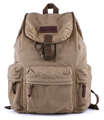 Gootium Canvas Backpack - Casual Rucksack Hiking Unisex Travel Bags, Khaki