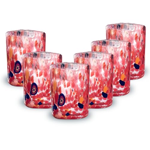 Gocce di Murano Set 6 Bicchieri Liquore Shot Pioggia Arcobaleno Lavorati a Mano Secondo la Tradizione degli Artigiani di Murano Colorati Confezione Bicchierini Eleganti e Preziosi Made in Italy