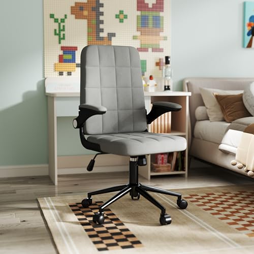 LXRADEO Office Chair,Home Office Chairs with 90° Flip Up Armrests, Computer Chair with Adjustable Height & PU Wheels,Suitable for Home Office Bedroom Gaming and Study, Grey