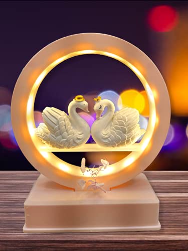 Image of AUGEN Plastic Led Light Couple Swans Idol Statue Showpiece for Home Decor Decoration and Gifting (1 Piece, 9939A)