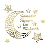 GWAWG Ramadan Mubarak Decoration, Stickers Muraux Acryliques Lune & Étoiles, Ramadan Wall Stickers pour Salon Chambre Maison, Eid Mubarak Muslim Islam Ramadan Decorations