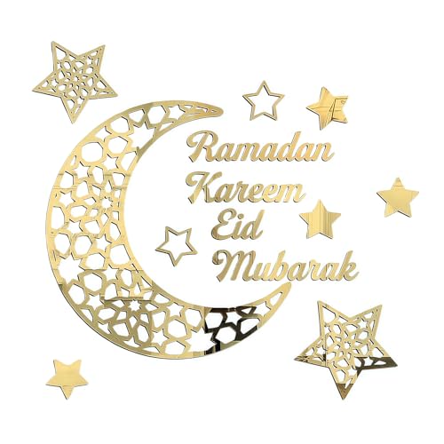 GWAWG Ramadan Mubarak Decoration, Stickers Muraux Acryliques Lune & Étoiles, Ramadan Wall Stickers pour Salon Chambre Maison, Eid Mubarak Muslim Islam Ramadan Decorations