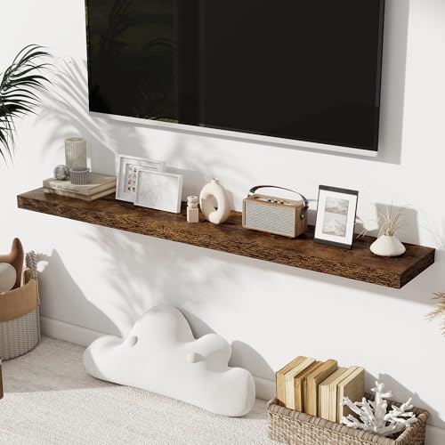Floating Shelves for Wall, 28 Inch Floating Shelves Set of 2, Wall Mounted Rustic Wood Shelf for Bathroom, Living Room, Bedroom and Kitchen, Hanging Shelf for Storage, Books, Home Decor, Rustic Brown by Fun Memories - Image 2