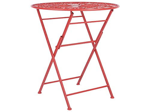 Beliani Table de Bistrot en Métal Rouge ⌀ 70 cm Ajouré Pliante pour Balcon ou Terrasse Scario