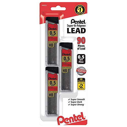 Pentel® Super Hi-Polymer® Leads, 0.5 mm, HB, 30 Leads Per Tube, Pack of 3 Tubes