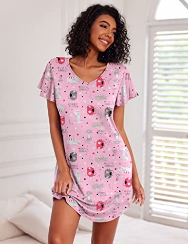 Image of Ekouaer 2 Pack Nightgowns for Women Short Sleeve Nightshirt Soft Sleepdress