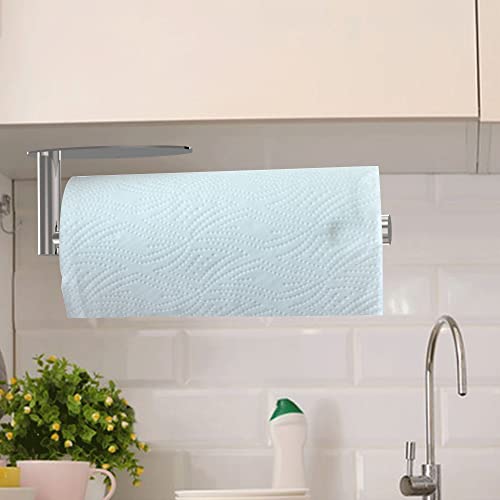 Image of Paper Towel Holder Under Cabinet Brushed Nickel Wall Mount Paper Towel Holders Under Counter Hanging Paper Towel Rack Self-Adhesive Or Drilled with Damping Stainless Steel for Kitchen Bathroom Rv