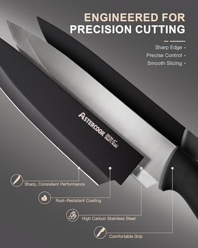 Image of Astercook Knife Set with Clear Block and Sharpener 22Pcs Black | Dishwasher Safe, Space-Saving Clear Knife Block, for Everyday Home Cooking