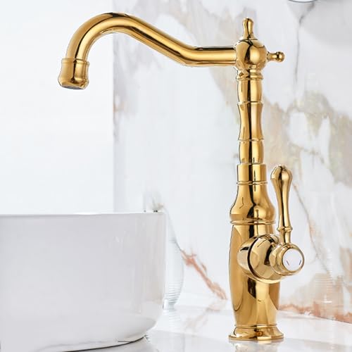 Robinet de lavabo vintage en céramique avec bec pivotant or court