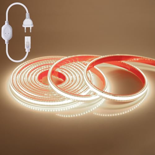 Wisada COB Tira LED 220V Blanco natural 4000K CRI90 Brillo Alto Luminiscencia Lineal Alta Densidad 288LED/M Impermeable Luces LED para Gabinete Sala de estar Dormitorio,TV, Bar (0.5m)