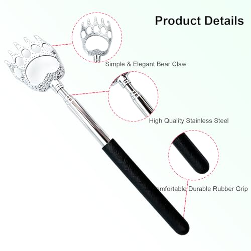ZMOIVOK 2 Pcs Back Scratcher Extendable,Metal Bear Claws Back Scratchers,Backscratche for Men, Women,Adults,Christmas Stocking Stuffers (Black)