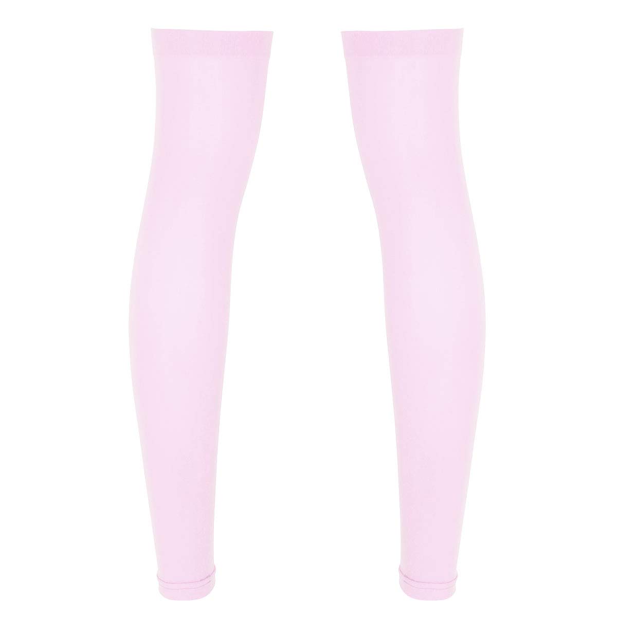 inlzdz Men's See Through Sheer Thigh High Full Leg Sleeve Footless Knee Brace Socks Stockings Pink One Size