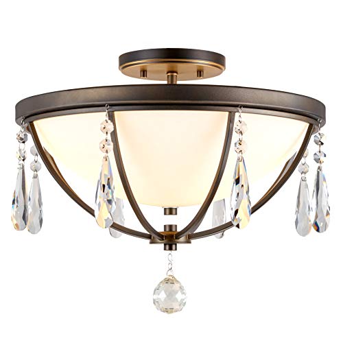 Best Review Kira Home Francesca 14.5" 2-Light Modern Chic Crystal Ceiling Light, Semi Flush Mount Chandelier, Teardrop Glass Crystals + Frosted Glass Shade, Oil Rubbed Bronze Finish Best Review Kira Home Francesca 14.5" 2-Light Modern Chic Crystal Ceiling Light, Semi Flush Mount Chandelier, Teardrop Glass Crystals + Frosted Glass Shade, Oil Rubbed Bronze Finish