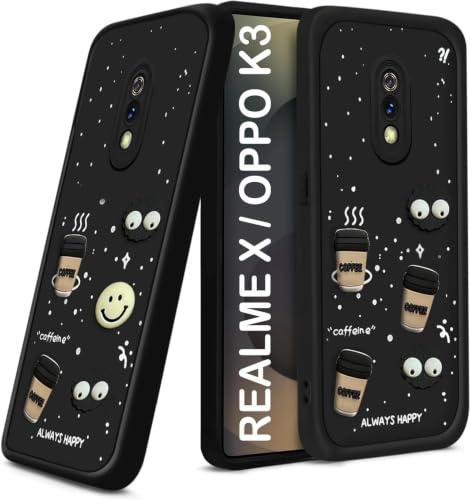 Image of Bintage Back Cover Compatible for Realme RMX1901 / Realme X | Cute Fun Ball | 3D Taddy Smiley Coffee | Milk Case | Full Body Protection - Black