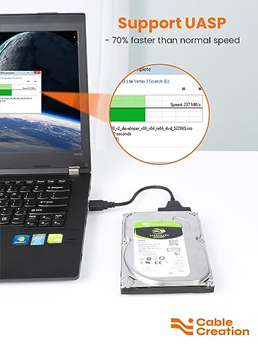 Cablecreation Sata To Usb 3.0 Cable, Usb 3.0 To Sata Adapter, Compatible 2.5" Sata Iii Hdd&Ssd Hard Disk Driver, 0.66Ft, Black #TOP3