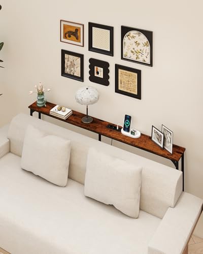 Amveya Consola Recibidor Madera 20 cm Fondo, Recibidores de Entrada, Mueble Recibidor Entrada, Mesa Alta de Estilo Industrial con 2 enchufes y 2 interfaces USB - imagen 4