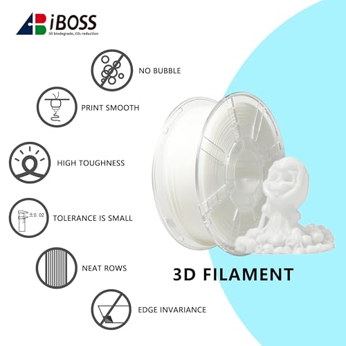 Image of iBOSS Glow in The Dark PLA+ Filament, Neatly Wound Luminous PLA Plus 3D Printer Filament 1.75mm + /- 0.02mm, Fit Most 3D Printers, 1kg Spool (2.2lbs), Noctilucent White PLA PRO Filament, Glow White