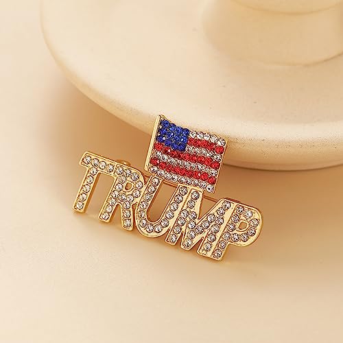 Crystal Trump Brooch with The USA Flag Word Brooch Pin Souvenir for United States of 2025 Presidential Election2