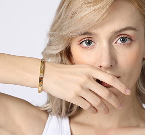 A D. Allen & Danmi. Ad Jewelry 18 K Gold Plated Love Bangle Bracelet With Rose Box Stone Stainless Steel Bangle For Love (Gold) #TOP4