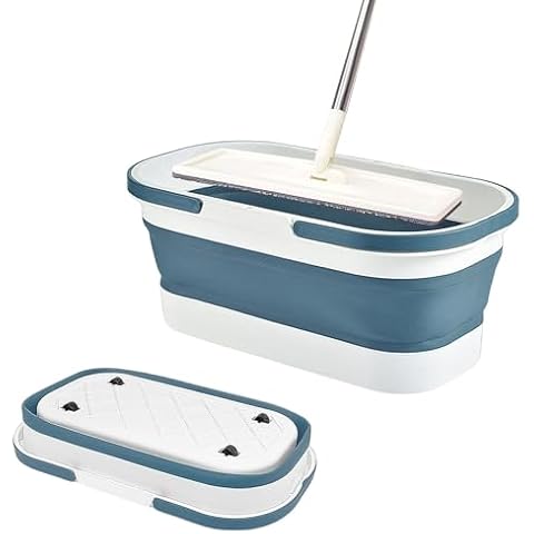 Collapsible Bucket, Collapsible Mop Bucket, Bucket for Cleaning with Handle, Collapsible Plastic Bucket with Wheels, Multiuse Portable Water Pail for House Cleaning/Car Washing/Camping(Blue) Cover