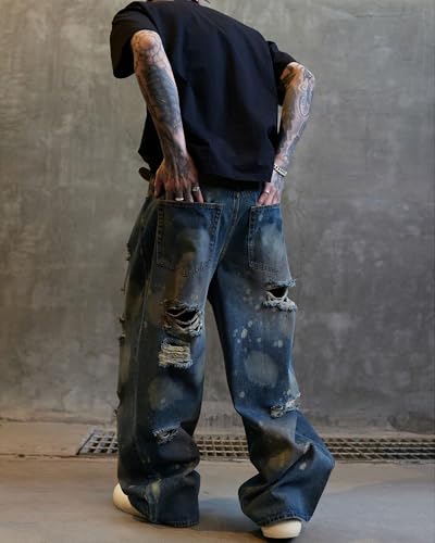 Men's Hip Hop Baggy Jeans Casual Wide Leg Y2k Skateboard Vintage Denim Pants3