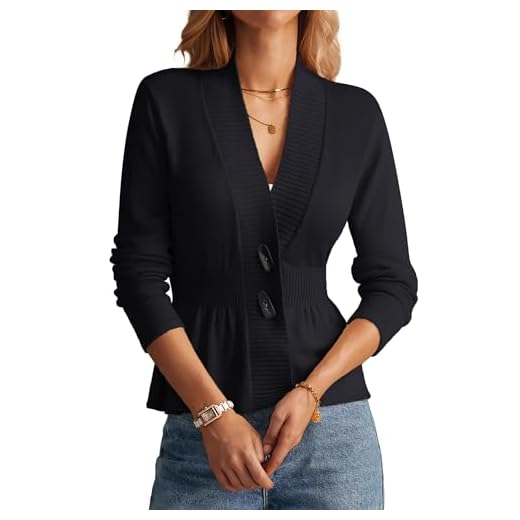 GRACE KARIN Women Cardigan Sweaters 2025 Fall,Long Sleeve Cropped Sweater Coat Trendy,Button Front Peplum Tops Lightweight Black