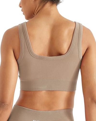 Image of AUROLA Power Womens Square Back Basic Sports Bra - Square Neck Padded Low Impact Yoga Bra Workout Crop Top