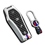 TECART Luminous Strip Key Fob Cover Fit for BYD Han Ev Tang Dm Qin PLUS Song Pro Carbon Texture Key Case Protector Silver