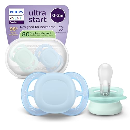 Philips Avent chupetes ultra start: anatómicos, para recién nacidos, tetina simétrica de silicona suave, sin BPA, estuche esterilizador, paquete de 2, SCF075/12