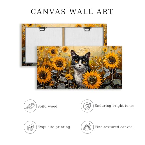 SERIMINO Large Wall Art for Living Room, Sunflower Cat Modern Home Decor Canvas Prints, Flower Field Landscape Pictures Wall Decor, Cute Animal Dining Room Bathroom Office Decor Paintings 30"X60"