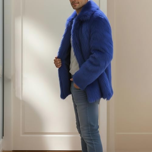 Image of Colf Men's Winter Parka Coat Lapel Faux Fur Jacket | Mens Faux Fur Coat, Long Sleeve, Fluffy Overcoat, Winter Jacket