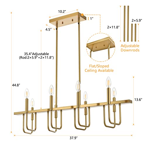 Rectangular Dining Room Light Fixtures Over Table, Linear Chandeliers For Dining Room, 8 Light Brushed Gold Chandelier Modern, Island Lights For Kitchen #TOP3