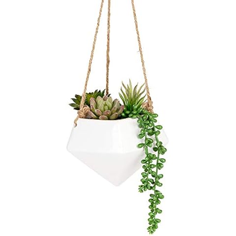 Nattol White Hanging Planters, Ceramic Hanging Plant Pot for Indoor Plants, Planter for Wall Décor Cover