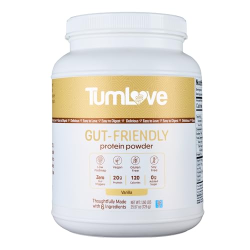TumLove Vegan Protein Powder - Low FODMAP Certified, Gluten-Free, Dairy-Free, Soy-Free, 100% Gut-Friendly & Non-Bloating, Vanilla (25 Servings)