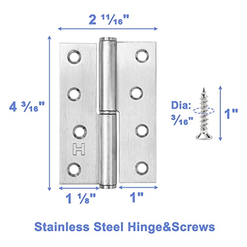 Lift Off Hinge 6 Pack Silver H Hinges 4" Stainless Steel Hinges Detachable Flag Hinges, Right Handed, Rust-Resistant Indoor And Outdoor Hinges Removable, Loading Capacity 50 Lbs #TOP1