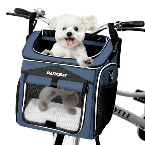 Dog Bike Basket Carrier, Expandable Foldable Soft-Sided Dog Carrier, 2 Open Doors, 5 Reflective Tapes, Pet Travel Bag,Dog Backpack Carrier Safe and Easy for Small Medium Cats and Dogs(Blue)