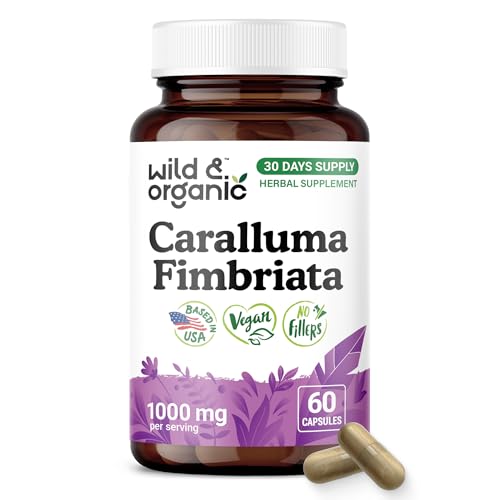 Wild & Organic Caralluma Fimbriata Capsules 1000 mg - Overall Support - Caralluma Extract Supplement - Vegan No Fillers Non-GMO - 60 Count