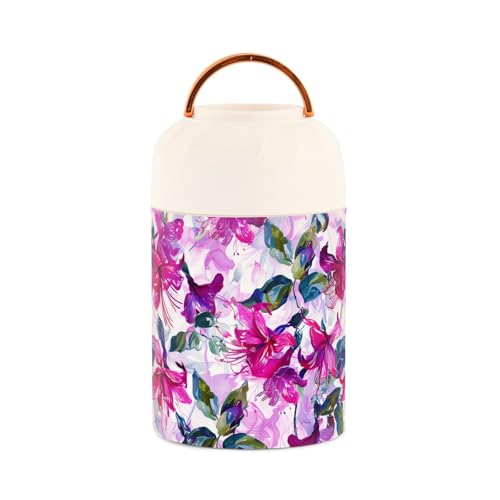 siphylline Recipiente aislado al vacío de acero inoxidable con cuchara para niños, color fucsia, floral, para pintura al óleo, 481.9 g