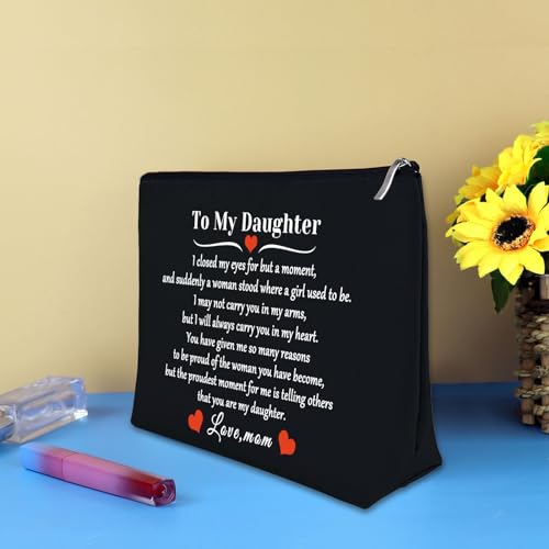 Daughter-Gift-from-Mom-to-My-Daughter-Makeup-Bag-Cosmetic-Bag-Christmas-Birthday-Graduation-Gift-for-Daughter-Wedding-Gift-Adult-Daughter-Gift-Daughter-Bridal-Shower-Gift-Black-Make-Up-Pouch