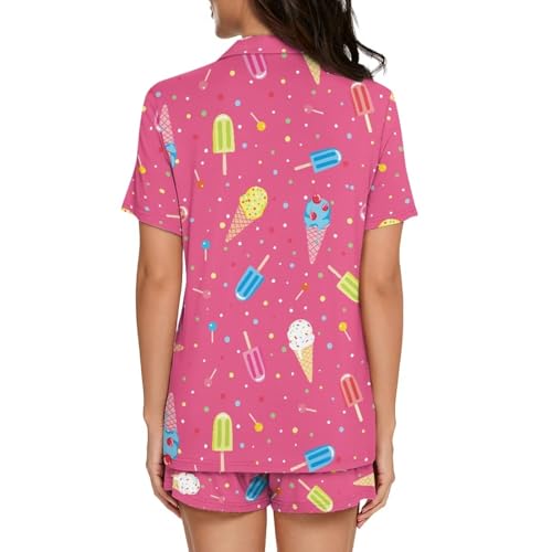 Image of Women's Short Sleeve Sleepwear Button 2 Piece Plus Size Pajamas Casual Soft Stretchy Funny Nightwear with Pockets