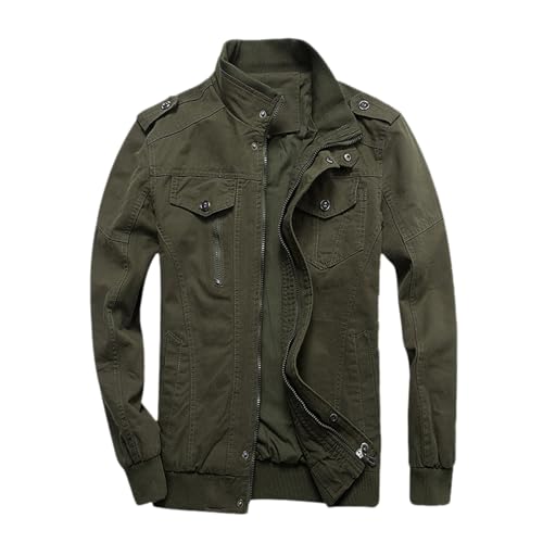 Generisch Chaqueta bomber para hombre, cuello alto, cremallera, algodón, chaqueta de otoño, ajuste regular, chaqueta ligera para exteriores, cortavientos, chaqueta de entretiempo, cómoda y práctica